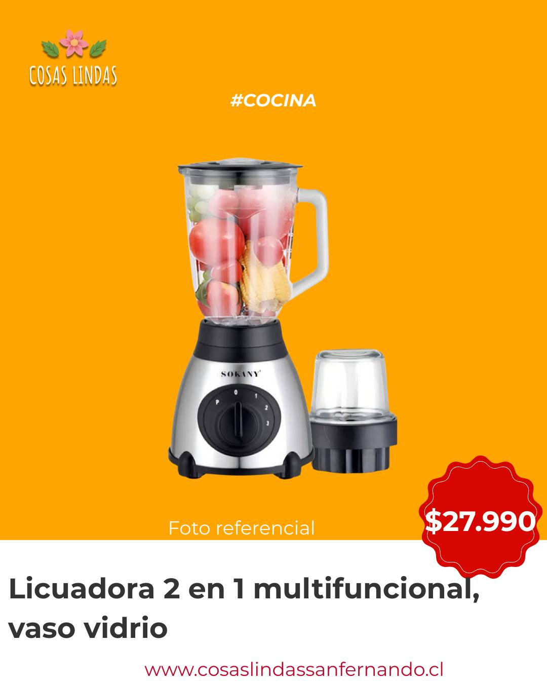 Licuadora 2 en 1 vaso Vidrio