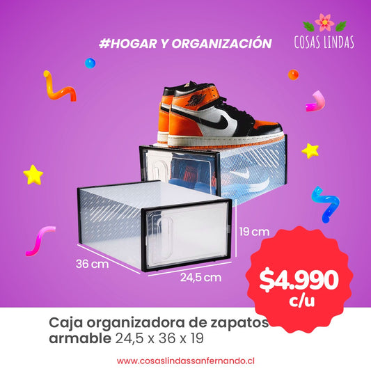 Caja Organizadora de Zapatos armable 1 unidad 24,5 x 36 x 19
