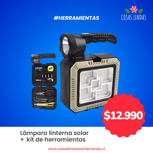Lámpara y Linterna Solar + Kit de Herramientas