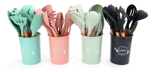 Juego de Utensilios de Cocina en Silicona y Madera | Pack de 10 Piezas