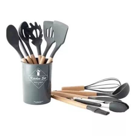 Juego de Utensilios de Cocina en Silicona y Madera | Pack de 10 Piezas